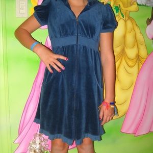 NWT Juicy Couture Blue Teal Velour Hoodie Dress 14 Girls Pockets
